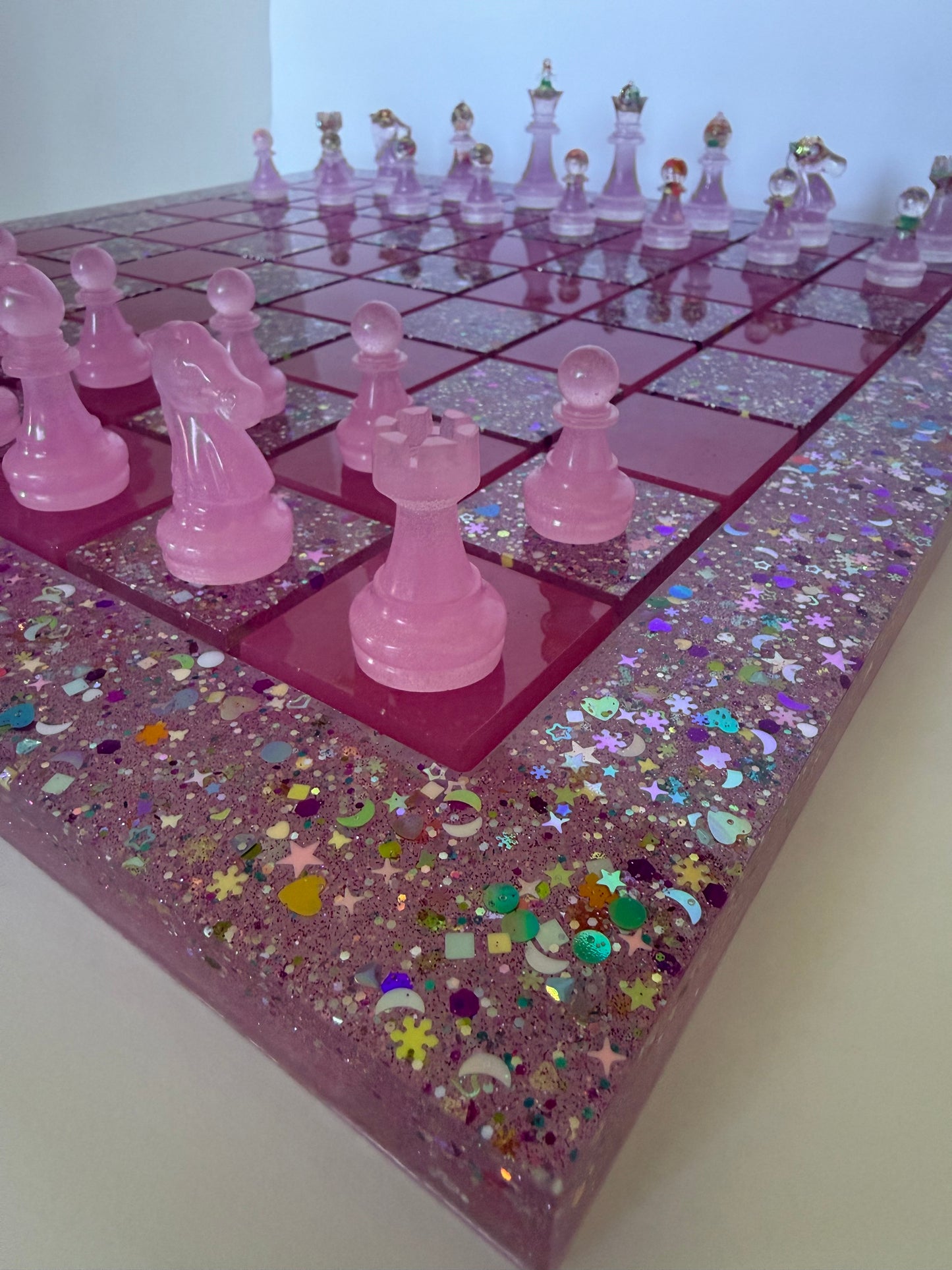 Pink Stardust Resin Chessboards- Handmade Custom Set