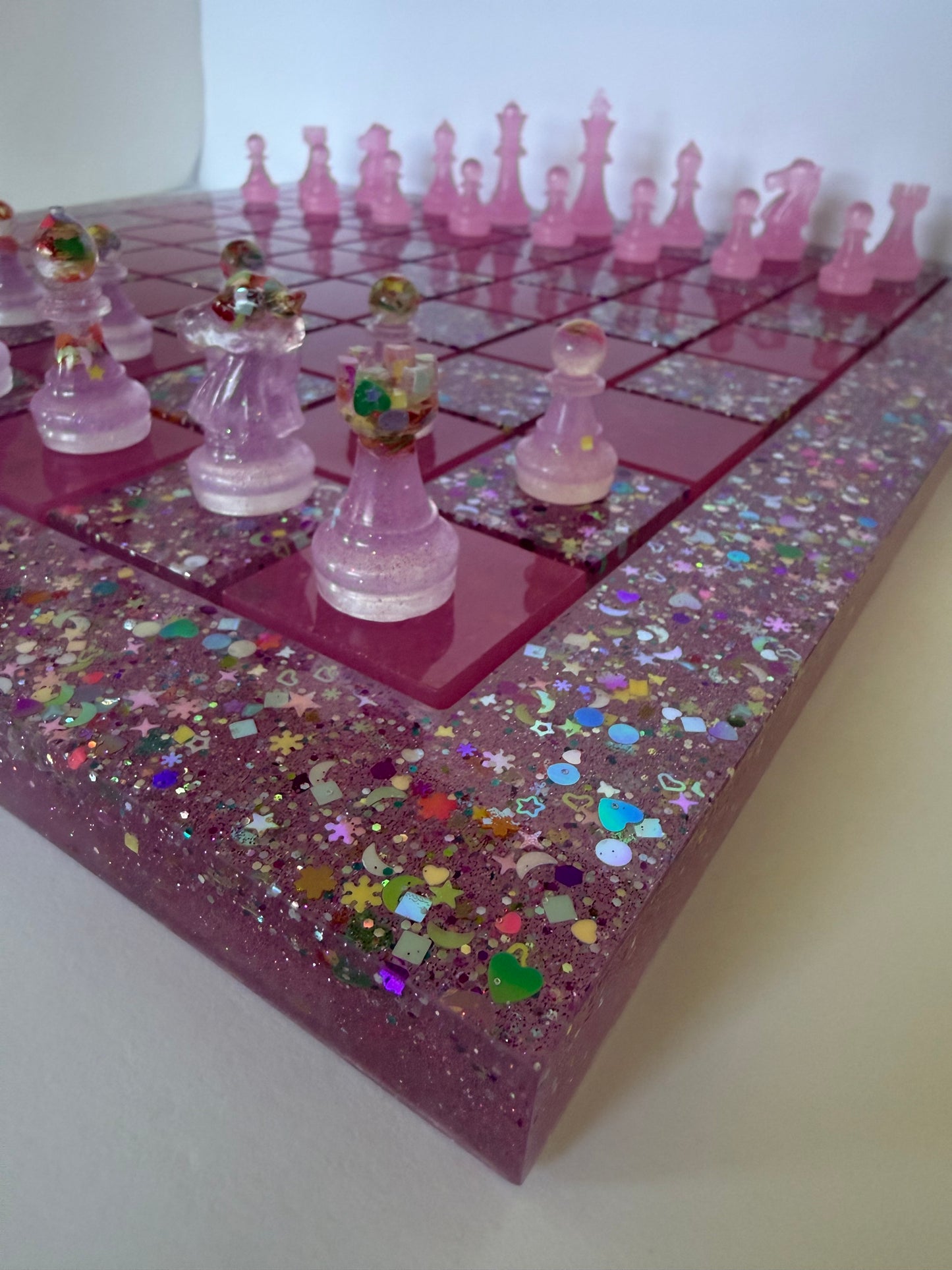 Pink Stardust Resin Chessboards- Handmade Custom Set