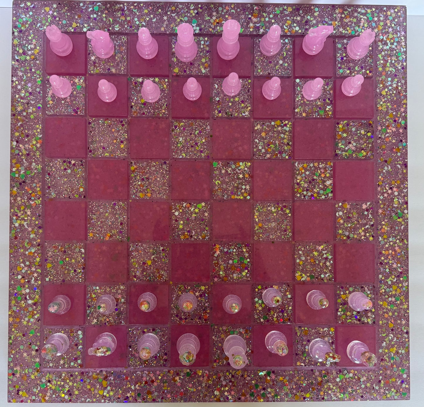 Pink Stardust Resin Chessboards- Handmade Custom Set