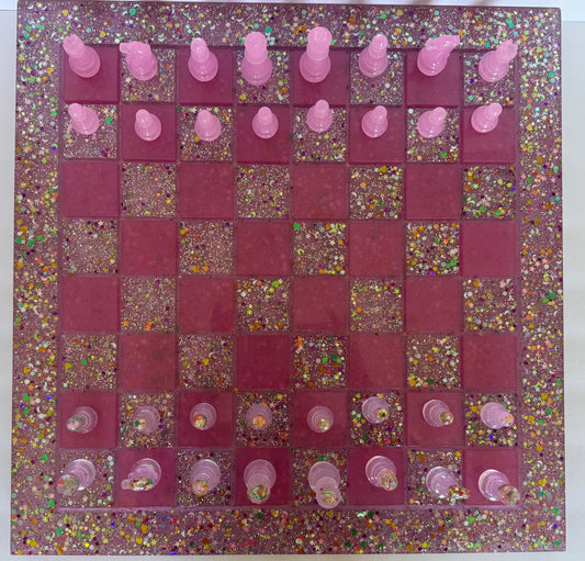 Pink Stardust Resin Chessboards- Handmade Custom Set
