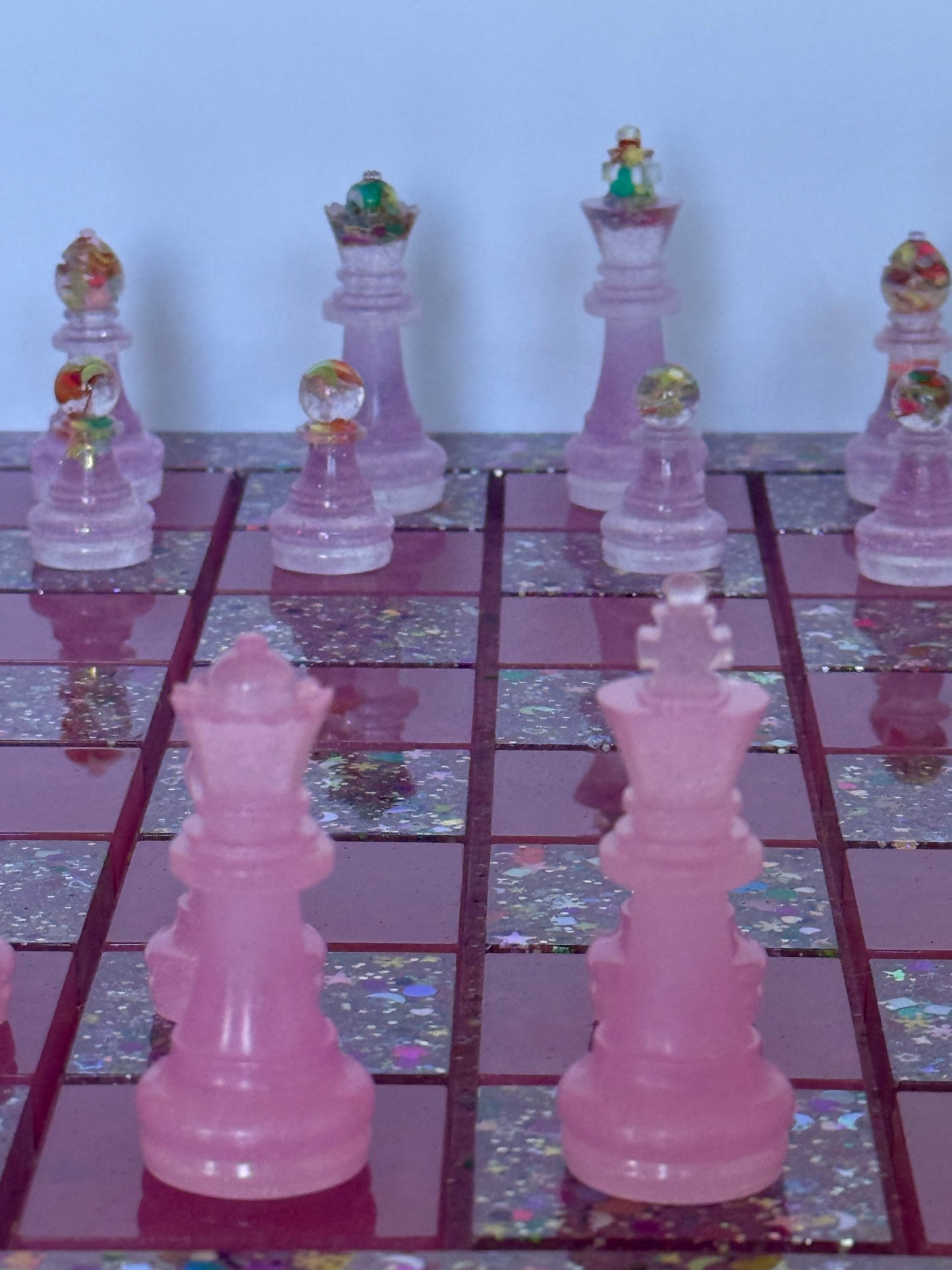 Pink Stardust Resin Chessboards- Handmade Custom Set