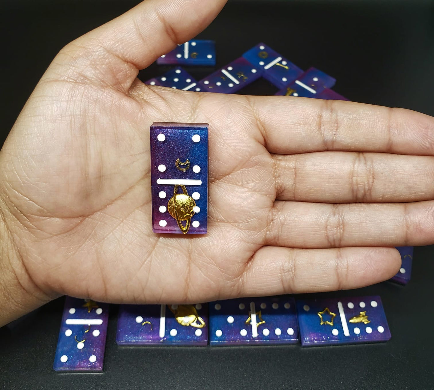 Blue space mini dominoes set