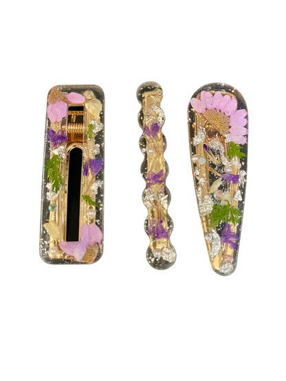 Dried flower hair clips and earrings