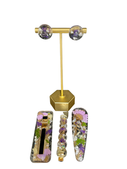 Dried flower hair clips and earrings